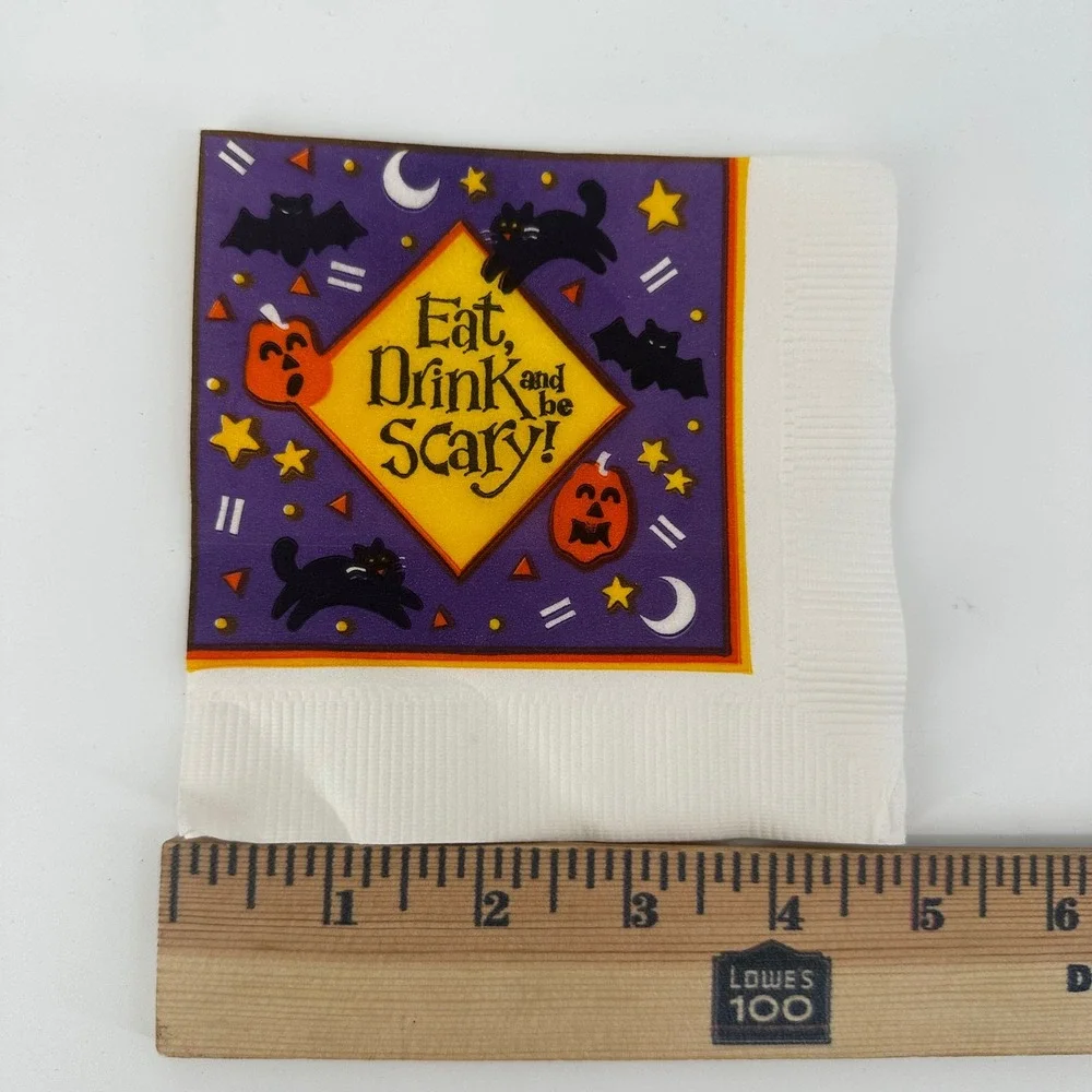 Vintage AGC Halloween Napkins Set of 12 Eat Drink and be Scary Cat Bat Pumpkin